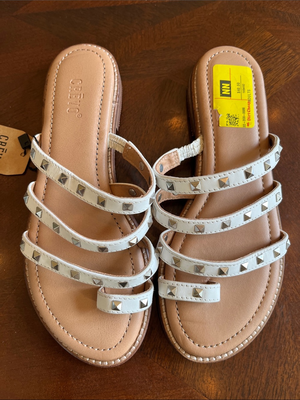Crevo White Studded Multi-Strap Slide Sandals, Crevo